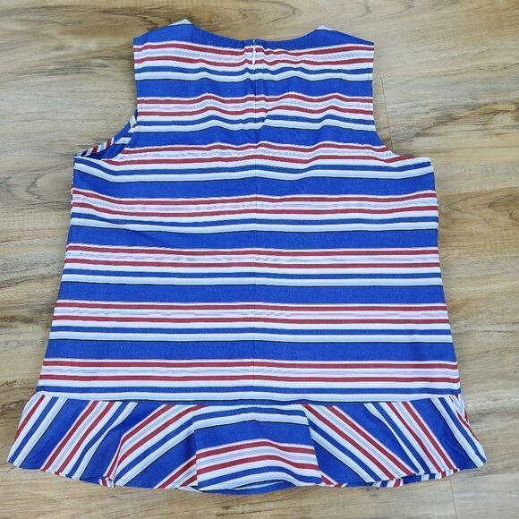 🍑Tommy Hilfiger Blue Striped Sleeveless Peplum Top Medium - Picture 2 of 9